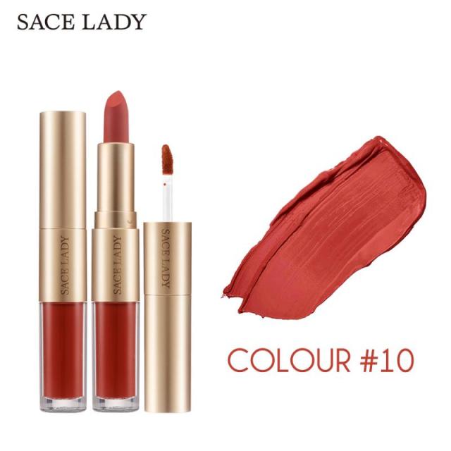 Two-in-one Lipstick Lip Glaze Double Head Lipstick Lip Glaze Long Lasting Lip Gloss Combo Waterproof Makeup Lipgloss TSLM1