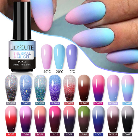 LILYCUTE Thermal Nail Gel Polish 3 Layers Temperature Shiny Color Changing Series Semi Permanent Soak Off UV Nail Gels Polish