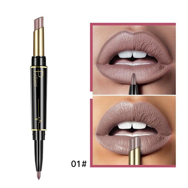 Waterproof Fashionable Long Lasting 2in1 Double-End Lipstick And Lip Liner Combo Pen Ultra-Long Stay 24Hour Cosmetics Tools