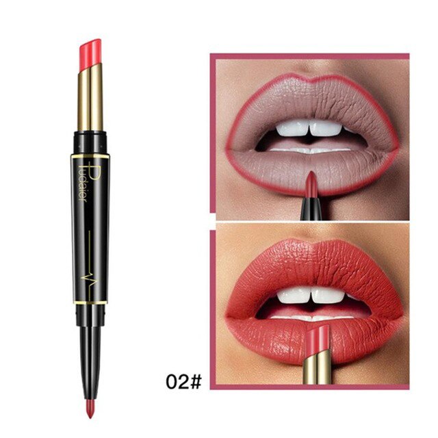 Waterproof Fashionable Long Lasting 2in1 Double-End Lipstick And Lip Liner Combo Pen Ultra-Long Stay 24Hour Cosmetics Tools