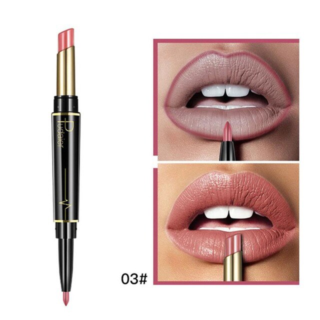 Waterproof Fashionable Long Lasting 2in1 Double-End Lipstick And Lip Liner Combo Pen Ultra-Long Stay 24Hour Cosmetics Tools