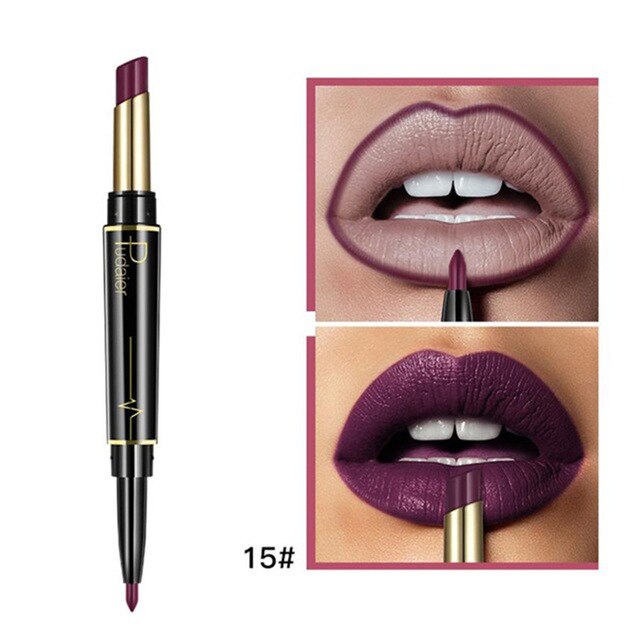 Waterproof Fashionable Long Lasting 2in1 Double-End Lipstick And Lip Liner Combo Pen Ultra-Long Stay 24Hour Cosmetics Tools