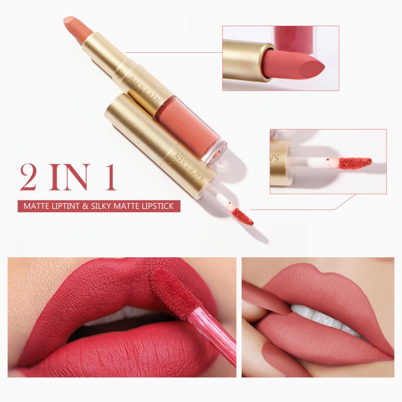 Two-in-one Lipstick Lip Glaze Double Head Lipstick Lip Glaze Long Lasting Lip Gloss Combo Waterproof Makeup Lipgloss TSLM1