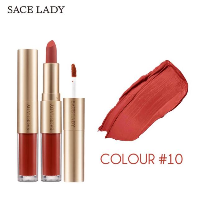 Two-in-one Lipstick Lip Glaze Double Head Lipstick Lip Glaze Long Lasting Lip Gloss Combo Waterproof Makeup Lipgloss TSLM1