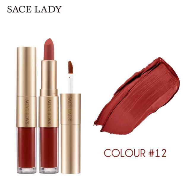 Two-in-one Lipstick Lip Glaze Double Head Lipstick Lip Glaze Long Lasting Lip Gloss Combo Waterproof Makeup Lipgloss TSLM1