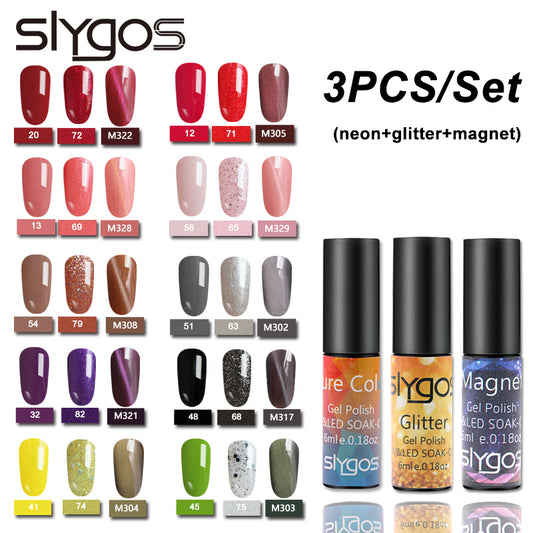 3PC/Set SLYGOS Funny Combo Soak Off UV Nail Gel Polish Top Base Coat Lipstick Shape Nail Polish Lacquer Nail Art Tool Varnish