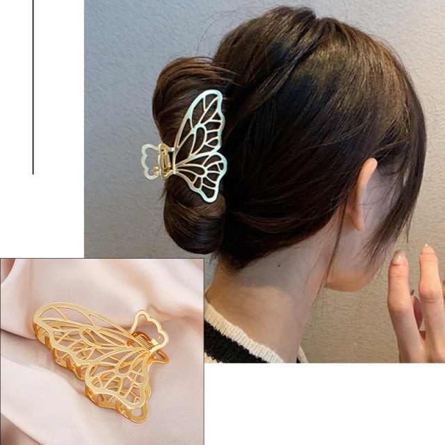 2021 New Women Elegant Gold Hollow Geometric Metal Hair Claw Vintage Hair Clips Headband Hairpin Hair Crab Hair Accessories