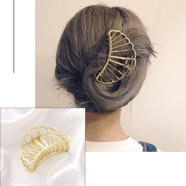 2021 New Women Elegant Gold Hollow Geometric Metal Hair Claw Vintage Hair Clips Headband Hairpin Hair Crab Hair Accessories