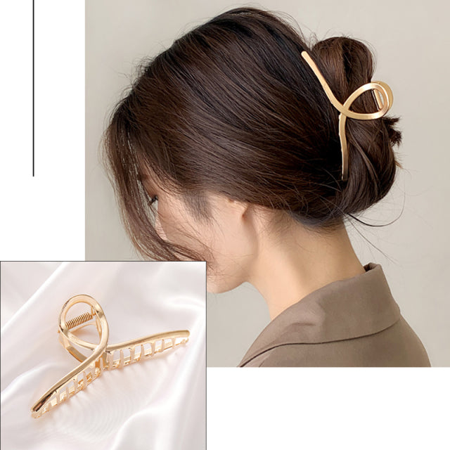 2021 New Women Elegant Gold Hollow Geometric Metal Hair Claw Vintage Hair Clips Headband Hairpin Hair Crab Hair Accessories