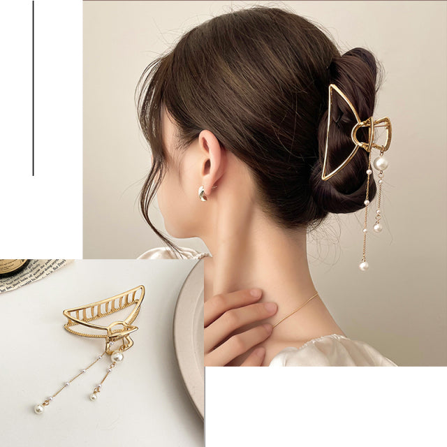 2021 New Women Elegant Gold Hollow Geometric Metal Hair Claw Vintage Hair Clips Headband Hairpin Hair Crab Hair Accessories