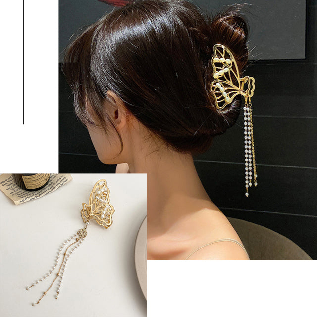 2021 New Women Elegant Gold Hollow Geometric Metal Hair Claw Vintage Hair Clips Headband Hairpin Hair Crab Hair Accessories