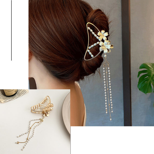 2021 New Women Elegant Gold Hollow Geometric Metal Hair Claw Vintage Hair Clips Headband Hairpin Hair Crab Hair Accessories