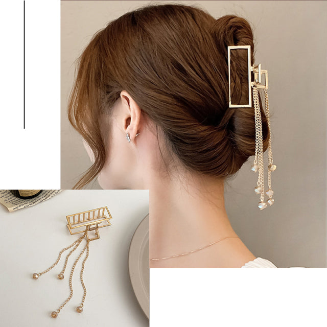 2021 New Women Elegant Gold Hollow Geometric Metal Hair Claw Vintage Hair Clips Headband Hairpin Hair Crab Hair Accessories