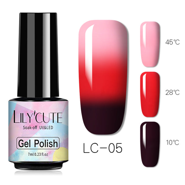 LILYCUTE Thermal Nail Gel Polish 3 Layers Temperature Shiny Color Changing Series Semi Permanent  Soak Off UV Nail Gels Polish