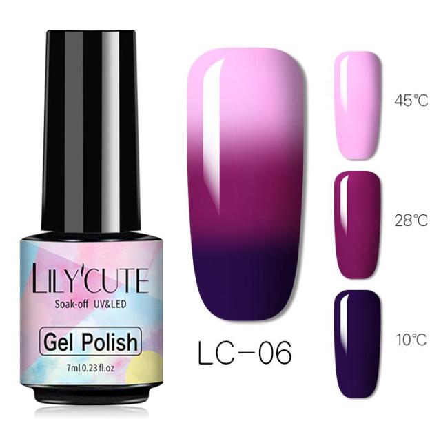 LILYCUTE Thermal Nail Gel Polish 3 Layers Temperature Shiny Color Changing Series Semi Permanent  Soak Off UV Nail Gels Polish