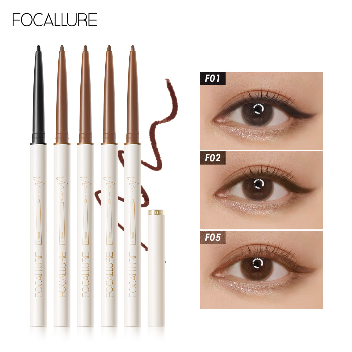 FOCALLURE Waterproof Eyeliner Gel Pencil Red Brown Ultra-slim 1.7mm Soft Easy Wear High Pigment Professional Lasting Eyes Makeup