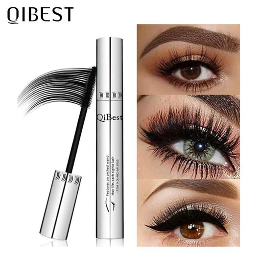 QIBEST Black Mascara Eyelashes Mascara 4D Silky Eyelashes Lengthening Eyelashes Makeup Waterproof Mascara Volume Eye Cosmetics