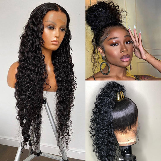 360 HD Lace Frontal Wig 30 Inch Water Wave 13x4 Lace Front Human Hair Wig Deep Curly Glueless Frontal Remy Brazilian 4x4 Closure