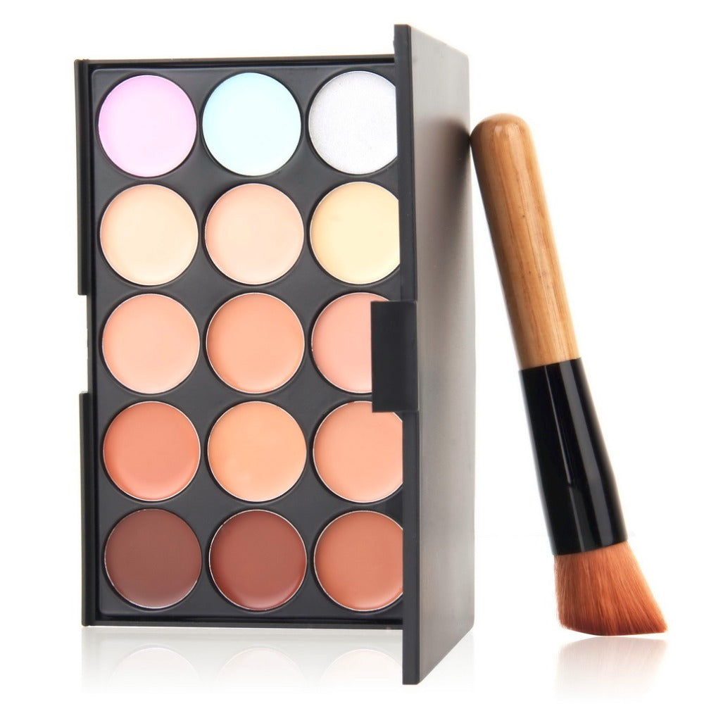 Professional Makeup Set Kit 15 Colors Contour Face Cream Concealer Palette With Foundation Oblique Makeup Brush Cosmetic Tool